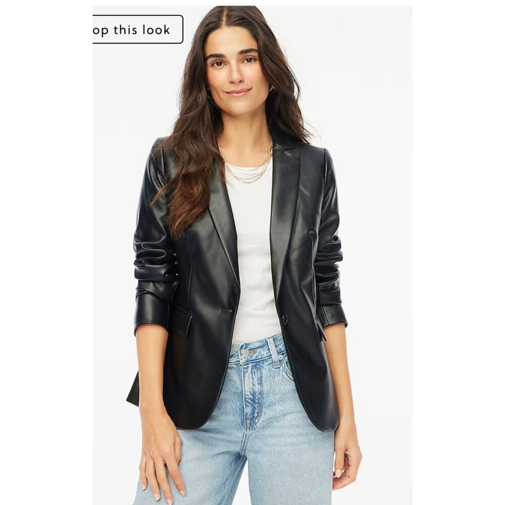 J. Crew Factory Black Faux Leather Blazer